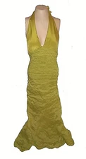 New Dress, Nicole Miller, Formal Green Crinkle Stretch Silk Satin Halter  8