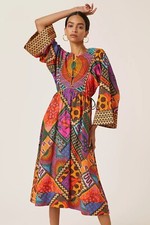 Anthropologie Farm Rio Dotted Patchwork Midi Dress Size S