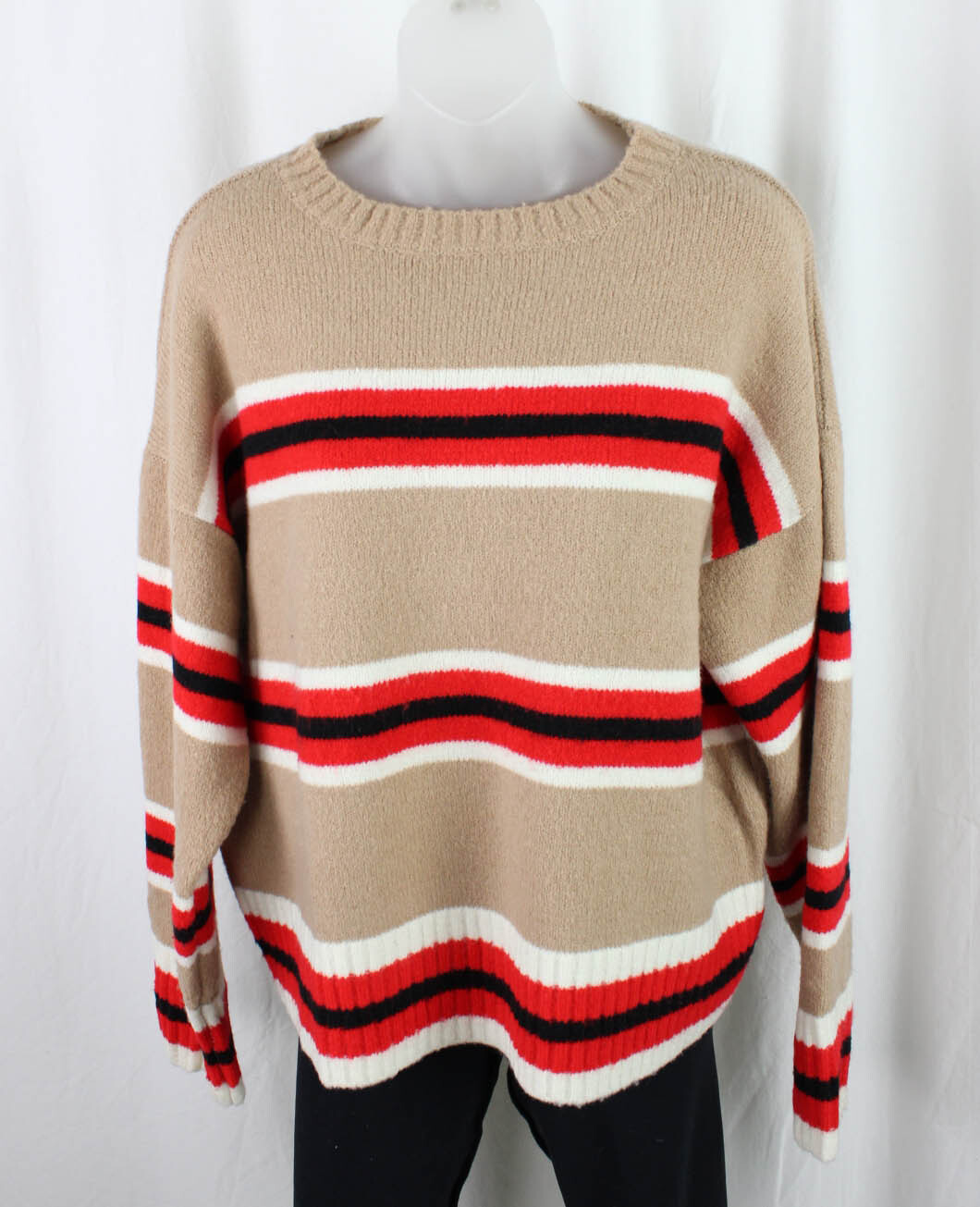 Suéter a Rayas Rowen Para Mujer Beige Rojo Blanco Negro Talla S