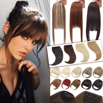 UK Front Clip On In Bangs Side Fringe Hair Extensions Straight