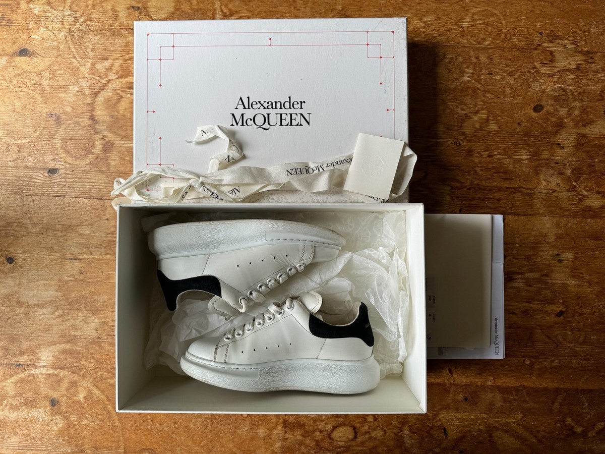 WOMENS ALEXANDER MCQUEEN LARRY LEATHER WHITE TRAINERS UK W/ BOX VELOUR  SHOES