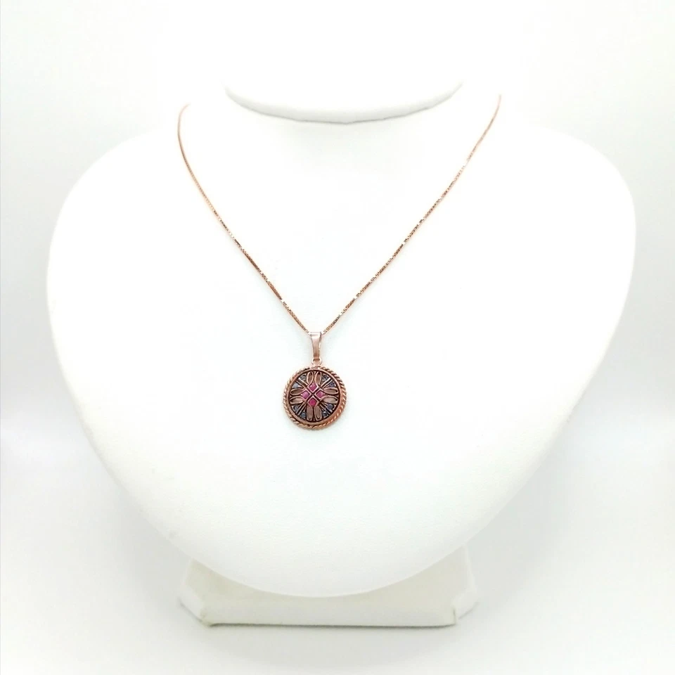 Pendente Argento 925 Rosé Antico Teorema Vicenza con Rubini e Zaffiri - Immagine 3 di 4