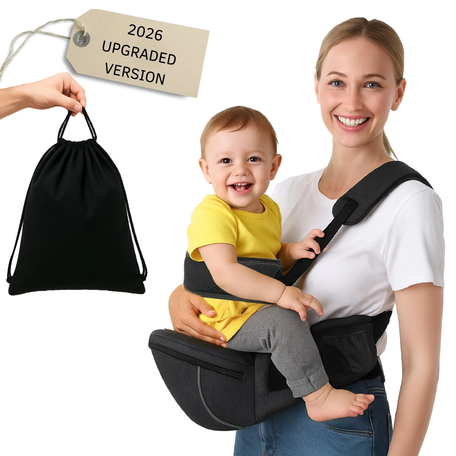 Baby Carrier with Hip Seat (Upgraded Version) – Adjustable Waistband, Safety ...