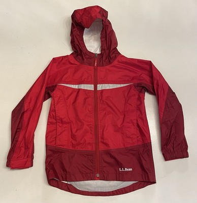 LL BEAN KIDS  Wind & Rain Red Jacket Hooded Lightweight Zip Pockets Small