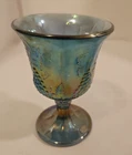 Vintage Iridescent Indiana Harvest Grape Blue Carnival Glass Wine Goblet 5.25"
