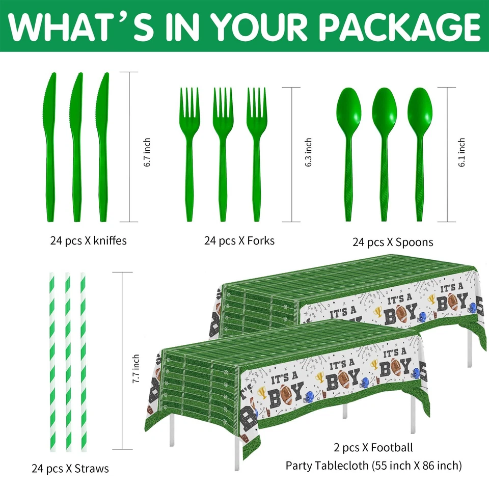 Vajilla decoraciones de baby shower de fútbol, suministros de fiesta de fútbol para bebé niño,... Foto 3 de 4