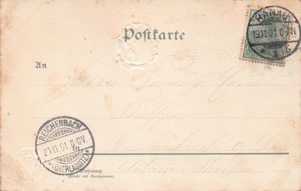 Hanau geprägte Ansichtskarte AK 1901 Altstädter Rathaus gold. Wappen Marktplatz - Bild 2 von 4