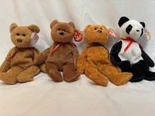 Lot of 4 1990s Beanie Babies Teddy Bears