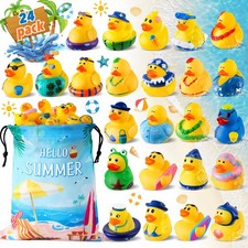 24 Pcs Summer Rubber Ducks with a Bag, Ducks for Jeeps, Assorted Beach Toys f...