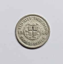 1944 Threepence King George VI Silver Coin British - Rare