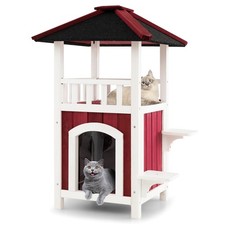 PETSITE Outdoor Cat House, 2-Story Feral Cat Shelter with Asphalt Roof, Jumping