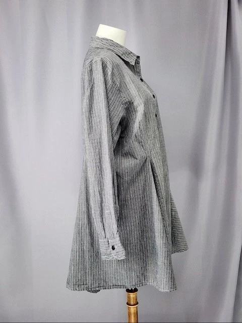 Vestido Camisa Tulipán Mujer Mediano Rayas Botón Delantero Manga Larga Asimétrico Foto 3 de 4