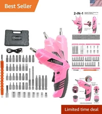 Cordless Rechargeable Screwdriver Kit - 47-Piece Electric Tool Set in Pink