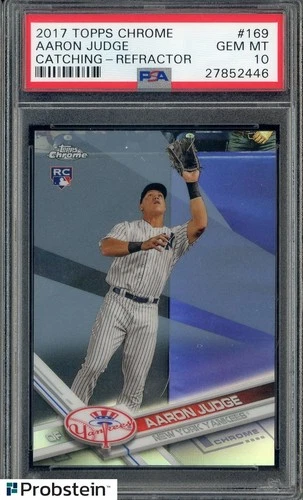 2017 Topps Chrome Refractor #169 Aaron Judge Catching Yankees RC Rookie PSA 10