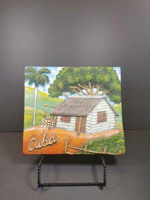 #ad #ad Cuban Cement Oil Raised Painting Small Art Deco Traditional House Scene 10quot; x 9quot; $35.19