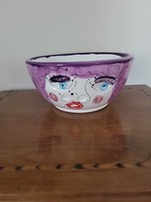 Studio Art Pottery Yarn Bowl Colorful Face Lady