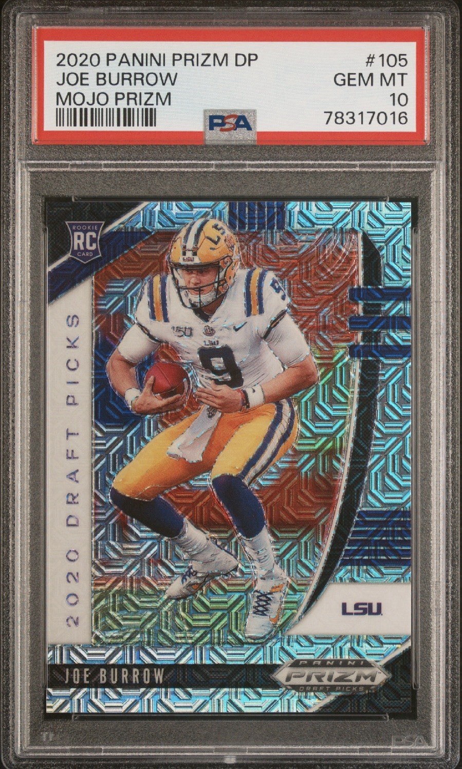 2020 Panini Prizm Draft Picks Rookies Joe Burrow #105 Mojo Prizm /49 PSA 10