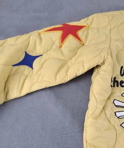 NWT Unisex SMALL First Row Quilted Jacket Yellow Melting Earth Graphic Bomber image 11