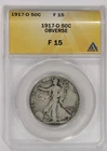 1917-D 50c Silver Walking Liberty Half Dollar Obverse Mintmark ANACS F15