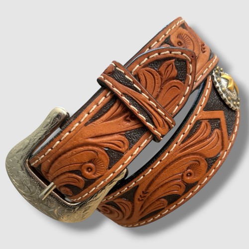 Ranger Belt Co Western Belt Brn Leather Cross Conchos Removable Buckle Unisex 30