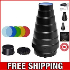 Aluminium Conical Snoot with Honeycomb Grid  5 Color Filters for Photography