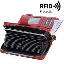 Large Capacity Credit Card Holder 36 Slots Zipper Leather Wallet RFID Blocking