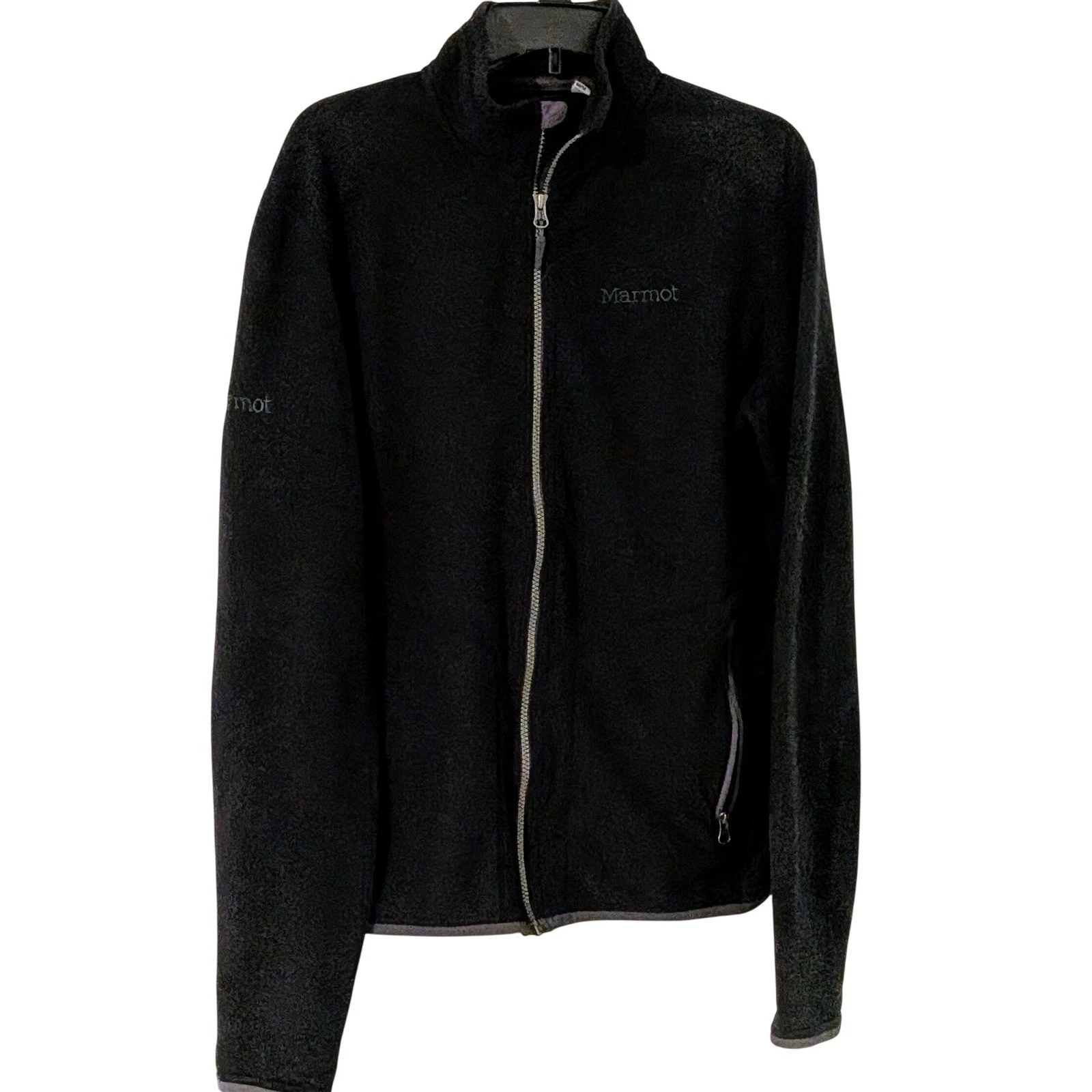 Marmot Mens Full Zip Fleece Jacket Black Mock Neck Outdoor Hiking Size M