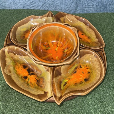 Mid Century Cal Original 1033-2 Veggie Server 4 Piece Set w/ LAZY SUSAN  (READ)
