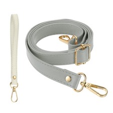 28-52 Inch Adjustable Leather Purse Strap with Wristlet, Grey/Gold