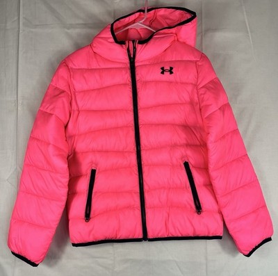 Under Armour Puffer Coat Jacket Cold Gear Hooded Bright Pink Girls Youth Large