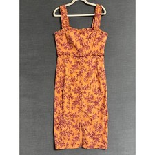 Anthropologie Dress L Linden Orange Pink Floral Ruffle Sleeveless Sheath Smocked