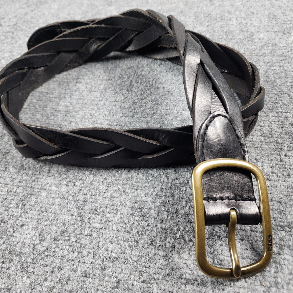 Cinturón de cuero genuino trenzado negro mediano Ralph Lauren vintage para hombre hebilla de latón Foto 2 de 4