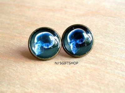 Human Skull X Ray ,Black and white Stud Earring ,Halloween,Cool gift idea