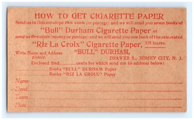 Vintage Bull Durham Cigarette Paper Order Form 2 Cents