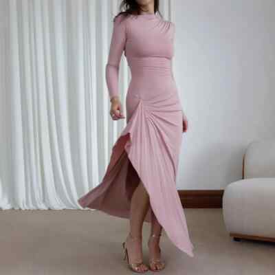 Elegant Ruched Dresses Womens Long Sleeve Curvy Slit Evening Luxury Party Dress | eBay Elegant Ruched Dresses Womens Long Sleeve Curvy Slit Evening Luxury Party Dress | eBay