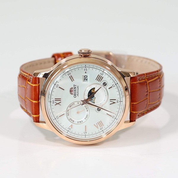 Orient Sol y Luna Esfera Blanca Hombre Automático Oro Rosa Tono Reloj RA-AK0801S30 4