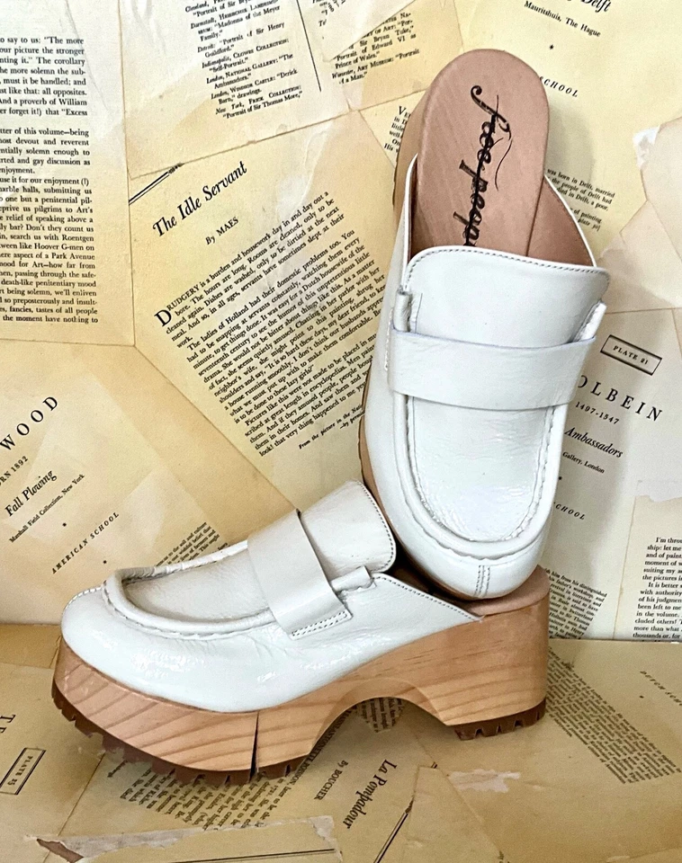 Free People Corbin Loaf Platform Mule Clogs Bone Ivory Patent Leather 36/6  NEW