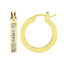 Sterling Silver Channel Set CZ Hoop Earrings Gold Overlay 12x3mm Baby Hoops
