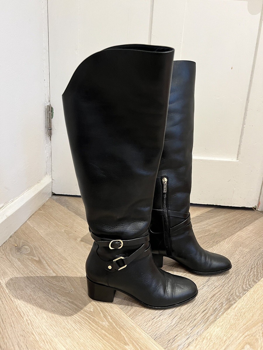 Jimmy Choo Huxlie 45 black leather knee high boots Size 35 UK