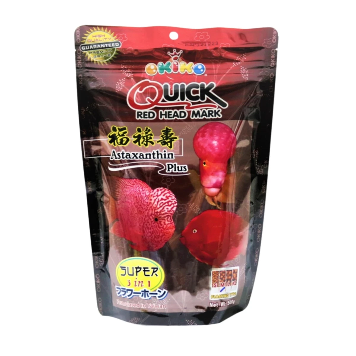 Alimento Para Peces Flowerhorn Okiko, Gránulos Grandes Rojos De 100g - Alto En Camarón, Caduca 2025