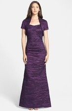 Alex Evenings Crinkled Taffeta Trumpet Gown with Bolero Sz 8 Eggplant