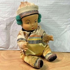 Vintage Antique 10" Ming Ming Composition Chinese Baby Doll – 1930s Silk Outfit