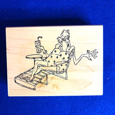 Vintage Older Woman In Lawn Chair Rubber Wooden Stamp by Art Impressions