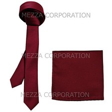 New Vesuvio Napoli Men's 1.5" skinny necktie hankie set solid party burgundy