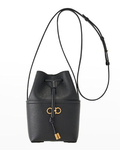 NWT NEW Salvatore Ferragamo Gancini black leather crossbody Bucket