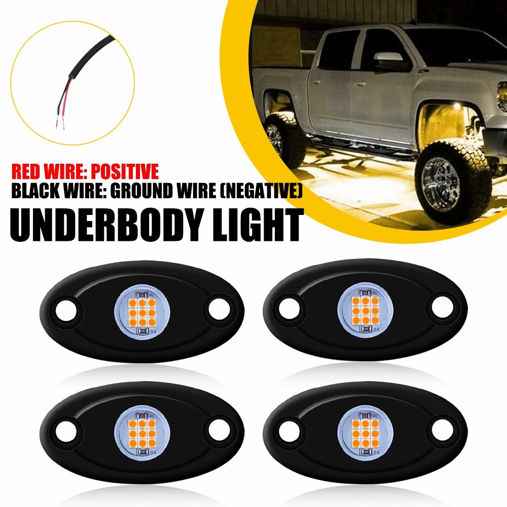 4X Amber LED Rock Light Underbody Wheel Light For SUV Jeep Trucks UTV Ships M