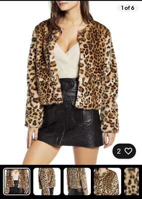 XS Leapord Faux Fur Jacket WAYF Women's Brooklyn Chubby Brown NEW Small