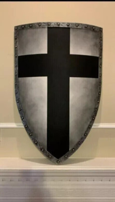 Medieval Crusader Shield Battle Knight Warrior Templar black Cross Design Shield
