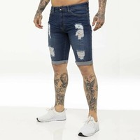 Kruze Shorts Mens Slim Fit Ripped Stretch Denim Cotton Summer Half Jeans Pants
