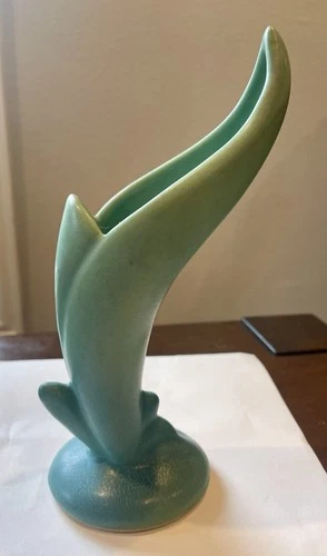 Vintage Van Briggle Vase Blue Green Turquoise Bird of Paradise Signed by Hess